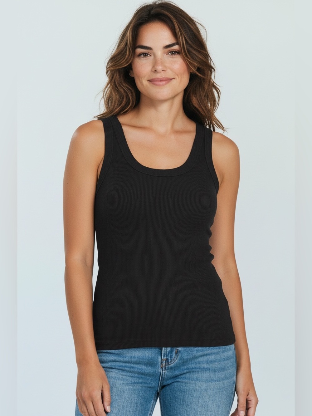 Zenana Women's Ribbed Scoop Neck Tank Top in Black